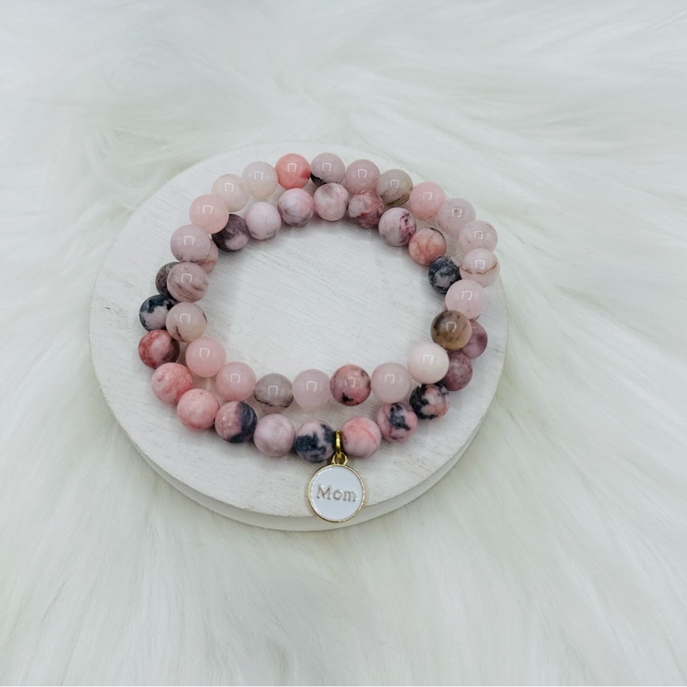 “Mom” Stone Beaded Bracelet